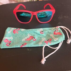 Vibrant Red Sunglasses with Flamingo Pouch